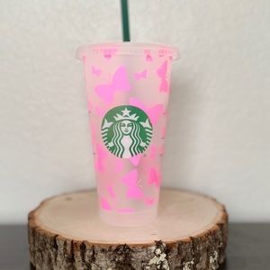 Pink butterfly Starbucks cold cup